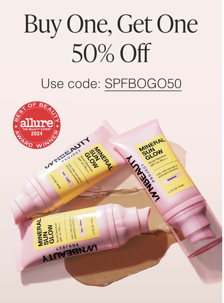 INNBEAUTY Mineral Sun Glow SPF 43 and Sun Balm SPF 30 included in a buy one, get one 50% off sunscreen sale