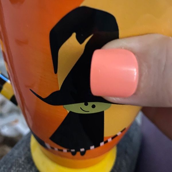 Cute Halloween Witch Mug and Orange Halloween Nails
