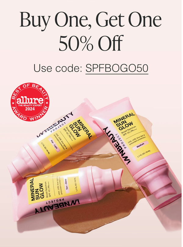 INNBEAUTY Mineral Sun Glow SPF 43 and Sun Balm SPF 30 included in a buy one, get one 50% off sunscreen sale